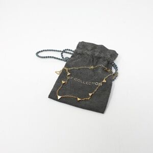 EF Collection 14k Yellow Gold Plated Diamond Triangle Charm Station Necklace